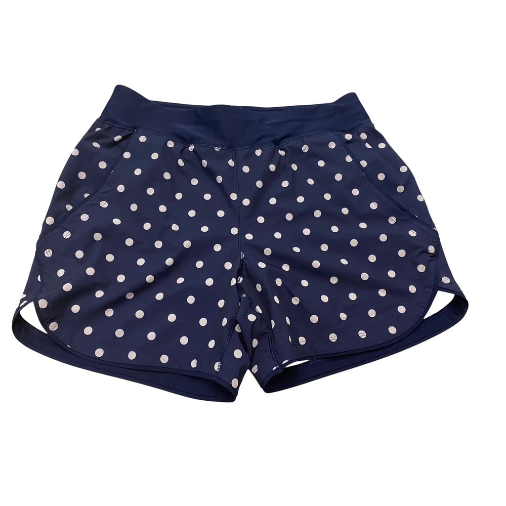 Lands' End Swim Short Size 8 Navy Blue White Polka Dot Swimsuit Bottom Pocket
